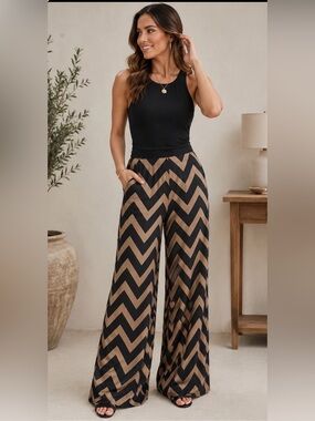 3X Chevron Palazzo Pants Boho Wide Leg Lounge Resort Vacation Pants Plus Size